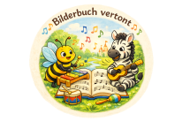Zebra und Biene Grafik an einem Buch mit Noten