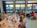Eine Gruppe von Mädchen und Frauen sitzen bei einem gemeinsamen Frühstück im Klassenraum